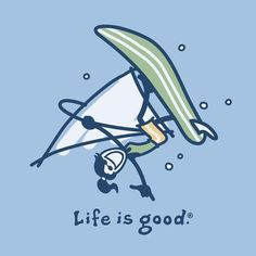 a cartoon character holding a kite with the words life is good on it's side