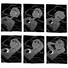 four different images of a person laying in bed