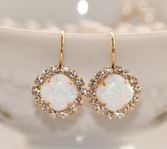 Australian Opal EarringsWhite Opal Halo by hangingbyathread1 Opal Drop Earrings For Wedding, Opal Jewelry With Matching Earrings For Wedding, Elegant Opal Jewelry With Halo Design, Halo Earrings, Swarovski Earrings, Opal Earrings, Stunning Earrings, Australian Opal, Fine Jewellery Earrings