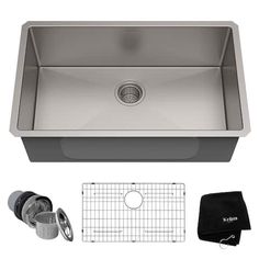 stainless steel kitchen sink with drainer and strainer, accessories including cleaning cloths