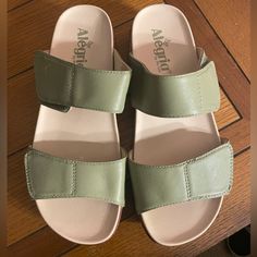 New Without Box. Originally $130. No Flaws Never Worn. Perfect Condition. Beautiful Leather And Great For Summer. Flat Green Sandals With Removable Insole, Green Sandals With Branded Insole And Flat Heel, Green Flat Sandals With Leather Sole, Green Open Toe Sandals With Cushioned Footbed, Green Cushioned Open Toe Sandals, Green Leather Slip-on Wedge Sandals, Green Open Toe Sandals With Leather Sole, Green Leather Sole Open Toe Sandals, Green Leather Sandals With Cushioned Footbed