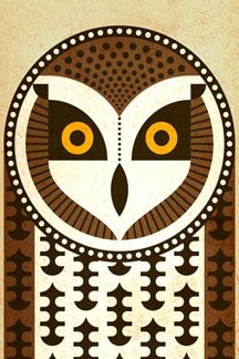 an owl with yellow eyes is on a brown and white background