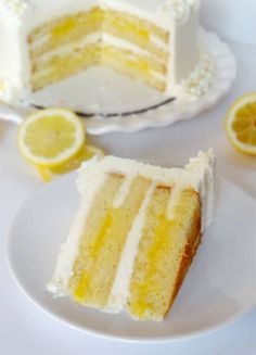 a slice of lemon cake on a plate