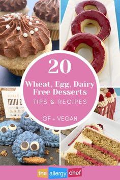 Gluten free, dairy free, vegan desserts by The Allergy Chef Gluten Free Vegan Recipes Desserts, Egg Free Desserts, Dessert Recipes Cookies, Vegan Gluten Free Desserts, Gluten Free Desserts Recipes