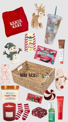 the contents of a christmas gift basket