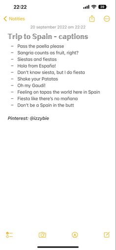 an iphone screen with the text trip to spain and other destinations on it, which is highlighted