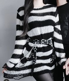 Striped Sweater Dress Outfit, Alt Aesthetic, Punk Outfits, Alt Fashion, Gothic Outfits, Kpop Fashion Outfits