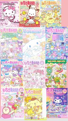 hello kitty wallpapers in various colors and sizes, with different characters on them