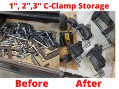 there are many different tools in the storage area and one is labeled before and after