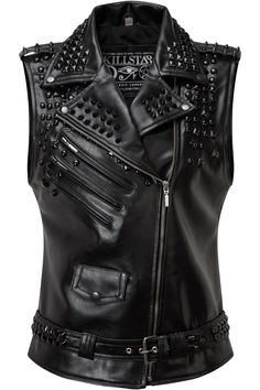 Doom Leather Vest [FAUX LEATHER] | Killstar Leather Biker Vest, Black Studs, Alt Clothes, Faux Leather Vest, Biker Vest, Studded Jacket, Black Stud, Jacket Vest, Punk Outfits