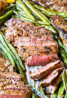 steak and asparagus on a sheet pan