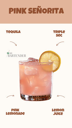 Pink Señorita Diy Pink Cocktail, Simple Cute Cocktails, Pink Señorita Cocktail, Prosseco Cocktails Recipe, Cute Cocktail Recipes, Pink Margarita Recipe, Fancy Drinks Cocktails, Mexican Cocktail Recipes, Pink Drinks Alcohol