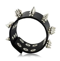 Gothic Steampunk Punk Black PU Leather 3 Row Spike Wide Cuff Bracelet Black Leather Punk Wristband, Edgy Leather Bracelets With Rivets, Punk Leather Jewelry For Concerts, Edgy Adjustable Cuff Bracelet For Concerts, Edgy Adjustable Cuff Bracelet For Concert, Gothic Jewelry With Rivets For Festivals, Black Spiked Jewelry For Concerts, Adjustable Edgy Cuff Bracelet For Concert, Gothic Festival Jewelry With Rivets