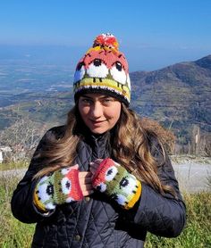 Hand knitted wool sheep booble hat and wrist warmers matching set patterned by Meriva for women, Sheeps are pacing the countryside at sunset. ✔️QUALİTY :All of my styles are made of wool yarn that will keep you warm and comfortable during the cold winter months also fleece lined, and non-itchy. ✔️SIZE :  BEANIE SIZES: Avaible for  S/M/L/XL sizes. Measure your head as shown in the listing  photo then decide your sizes.  WRIST WARMER SIZE (ONE SIZE fits most) They  have 7,87 inches 20 cm circumfer Playful Crochet Beanie For Winter, Handmade Playful Winter Beanie, Playful Handmade Winter Beanie, Playful Handmade Crochet Hat For Winter, Fun Hand Knitted Winter Hat, Fun Hand-knitted Winter Hat, Cute Multicolor Crochet Hat For Winter, Novelty Warm Beanie For Winter, Whimsical Beanie For Winter