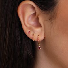 Ruby Teardrop Hoop Earring Set Gift for Her Ruby Earrings Minimalist Dainty Earrings Valentines Day Gift personalized Jewelry - Etsy Red Earring Set, Red Teardrop Earrings, Gold And Ruby Earrings, Red Earring Stack, Gold Ruby Jewelry, Red Gold Jewelry, Gold Ruby Earrings, Ear Stacking, Red Ruby Earrings