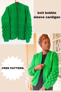 Learn to knit this fun and classy knit bobble sleeves cardigan using the free pattern on our blog Bobble Sleeve Cardigan Pattern, Bobble Knitting Pattern, Chunky Knit Jumper Pattern Free, Knit Strawberry, Blouse Pattern Free, Cardigan Free Pattern, Modern Knitting Patterns, Learn To Knit, Knitting Sweaters