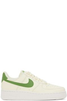 Nike - Off-White & Green Air Force 1 '07 Next Nature Sneakers Green High-top Sneakers With Logo, Sporty Cream Sneakers With Embroidered Logo, Cream Lace-up Sneakers With Logo, Green Low-top Sneakers With Embroidered Logo, Green Sneakers With Embroidered Logo And Round Toe, Green Round Toe Sneakers With Embroidered Logo, Green High-top Sneakers With Embroidered Logo, Green Air Force 1, Green Air Force