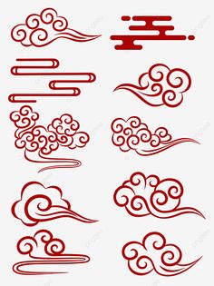 Asian Style Clouds, Chinese Style Clouds, Chinese Cloud Illustration, Japanese Design Aesthetic, Chinese Style Drawing, Chinese Design Pattern, Chinese Elements Design, Asian Graphic Design