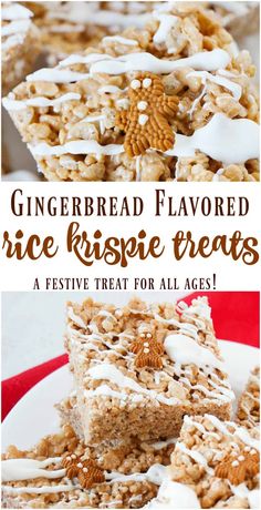 gingerbread flavored rice krispie treats are the perfect treat for all ages to enjoy