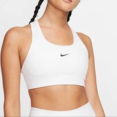 The Nike Dri-Fit Swoosh Sports Bra Features Our Removable 1-Piece Pad Designed To Load Easily From The Top And Keep A Smooth And Consistent Shape, Even After Washing. A Top-Loading Pocket Holds All Your Essentials, While Classic Coverage Provides Medium-Impact Support For Activities Like Spin, Cardio And Dance Classes. This Product Is Made With At Least 50% Recycled Polyester Fabric. Brand New Never Used. Bought The Wrong Size And Cannot Return. Medium Support Sports Bra, White Sports Bra, Padded Sports Bra, Nike Sports Bra, Racerback Sports Bra, Pink Sports Bra, Nike Sports, Nike Swoosh, Nike White