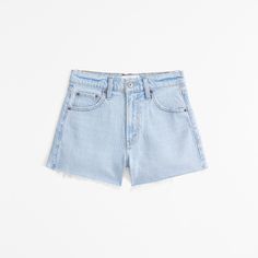 High rise 90's-style denim with a looser fit through the leg and more room through the hip and thigh, and a 3.25 inch (8.25 cm) inseam. Vintage stretch denim in a light wash, with zipper fly and frayed hem. Cut Off Shorts, 90s Fashion, Denim Fashion, Cut Off, Stretch Denim, Abercrombie Fitch, Womens Bottoms, Loose Fitting, High Rise