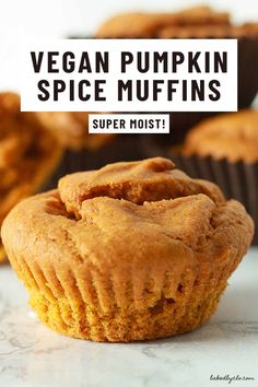 vegan pumpkin spice muffins with text overlay