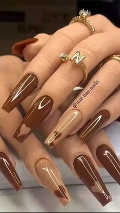 Brown Acrylic Nails, Brown Acrylic, Fall Acrylic Nails, Salon Ideas, Brown Nails, Beauty Nail