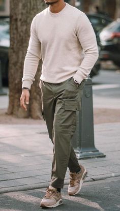 Ectomorph Men Outfit, Khaki Jeans Outfit Men, Green Cargo Pants Outfit Men, Cargo Outfit Men, Outfit Ideas Cargo Pants, Green Cargo Pants Outfit, Cargo Pants Outfit Men, Menswear Outfits, Cargo Outfit