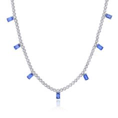 Gemstone: 2.87 Carats of Blue Sapphires, 1.2 Carats of G-H Color White Diamonds Metal: 11.3 of 18K Rose, White or Yellow Gold Closure: Lobster Claw Measurements: 16" w/ 2.5" of Adjustment Sapphire Diamond Necklace, Diamond Monogram, Bolo Necklace, Diamond Dogs, Horseshoe Pendant, Emerald Blue, Rainbow Sapphires, Diamond Tennis Necklace, Diamond Necklaces