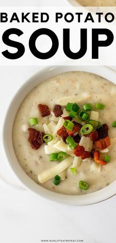 a bowl of baked potato soup with bacon and green onions