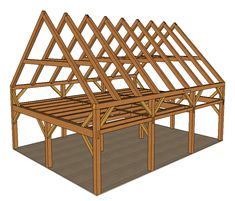 a wooden frame structure is shown with the roof trusss