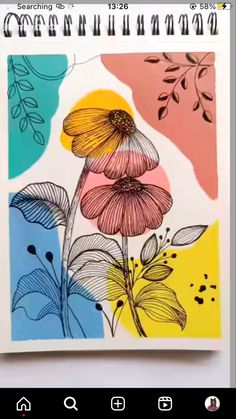 an image of flowers painted on paper with marker pens and colored pencils in the background