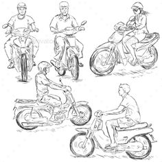 people riding motorcycles and scooters in different positions