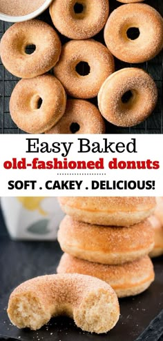 an easy baked old - fashioned donuts recipe with soft, cakey doughnuts