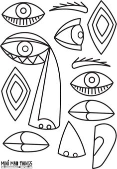 a black and white drawing of different types of eyes, with the words'mini mind things