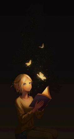 In The Dark, A Book, A Girl, Butterflies, To Share, Reading