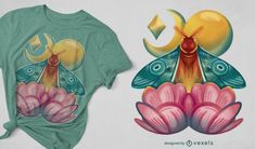 Moth insect with flowers t-shirt design Moon And Flowers, Moth Insect, Sun Moon