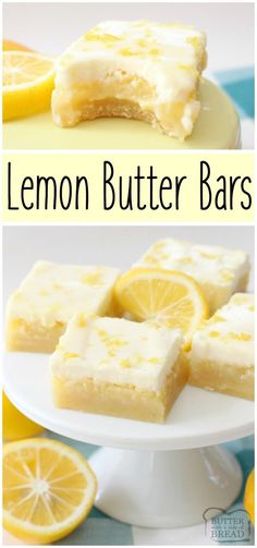 lemon butter bars on a white plate