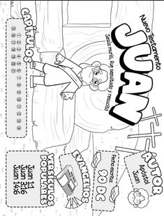 an image of a coloring book with the words mary and jesus in black and white