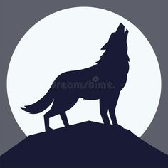 a wolf standing on top of a hill with the moon in the background royalty illustration