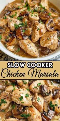 slow cooker chicken marsala with mushrooms and parsley