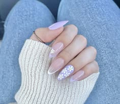 French Manicure Long Nails, White Tip Nails, Unghie Sfumate, Spring Acrylic Nails, Lavender Nails, Easter Nails, Dipped Nails, Floral Nails