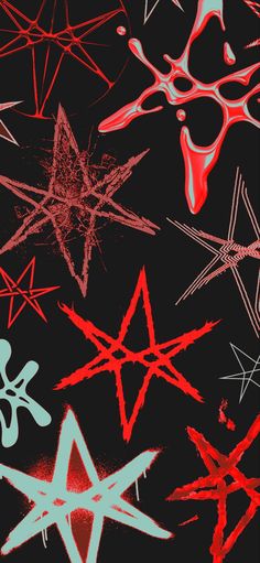 an abstract background with red, white and blue stars in the center on a black background