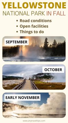 yellowstone national park in fall, road conditions, open facilities, things to do, and early november