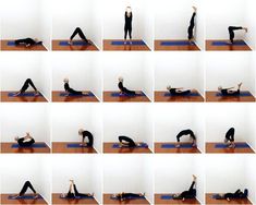 a woman doing yoga poses on a mat