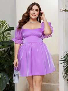 Introducing our Purple Shiny Plus Size Party Dress, a true fashion statement that effortlessly combines glamour and comfort. This dress is designed to make you shine at any evening event, from birthday parties to stylish streetwear outings in 2023.The eye-catching purple hue of this dress exudes vibrancy and confidence, while the shiny fabric adds a touch of sparkle to your ensemble. The empire waistline enhances your curves gracefully, and the A-line silhouette offers a timeless and flattering Dress Lilac, Party Mini Dress, Plus Size Party Dresses, Chappell Roan, Shiny Fabric, Empire Waistline, Shower Dresses, Lilac Dress, Long Sleeve Wedding