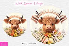 an animal with horns and flowers on it's head is shown in two different images