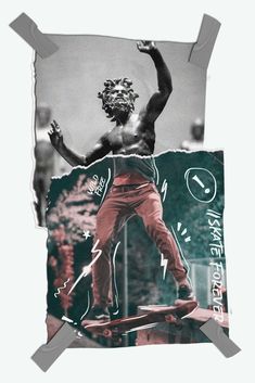 a black and white photo of a man on a skateboard with his arms in the air