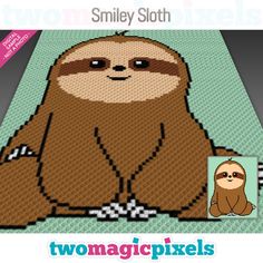 a cross stitch pattern with a slotty on it's chest and the words smile slot