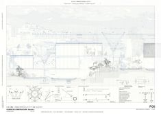 an architectural drawing shows the plan for a building with multiple levels and sections that are connected to each other